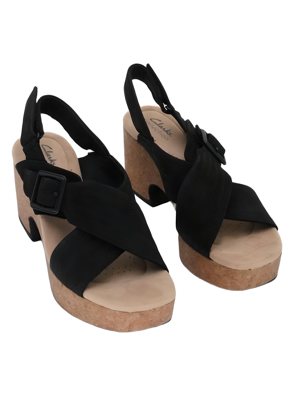 Clarks Collection Nerisa West Black Nubuck 2.8" Block Heel Sandals Size 8M
